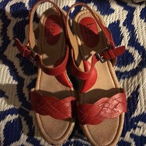 Red Leather upper sandal wedges